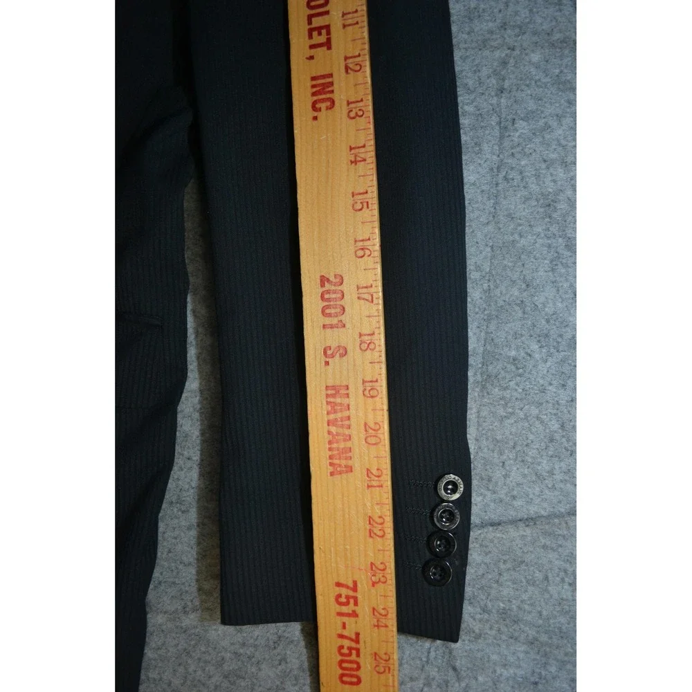 Armani Collezioni Jacket Mens 40 Black Wool Two Button Blazer Coat Striped Italy